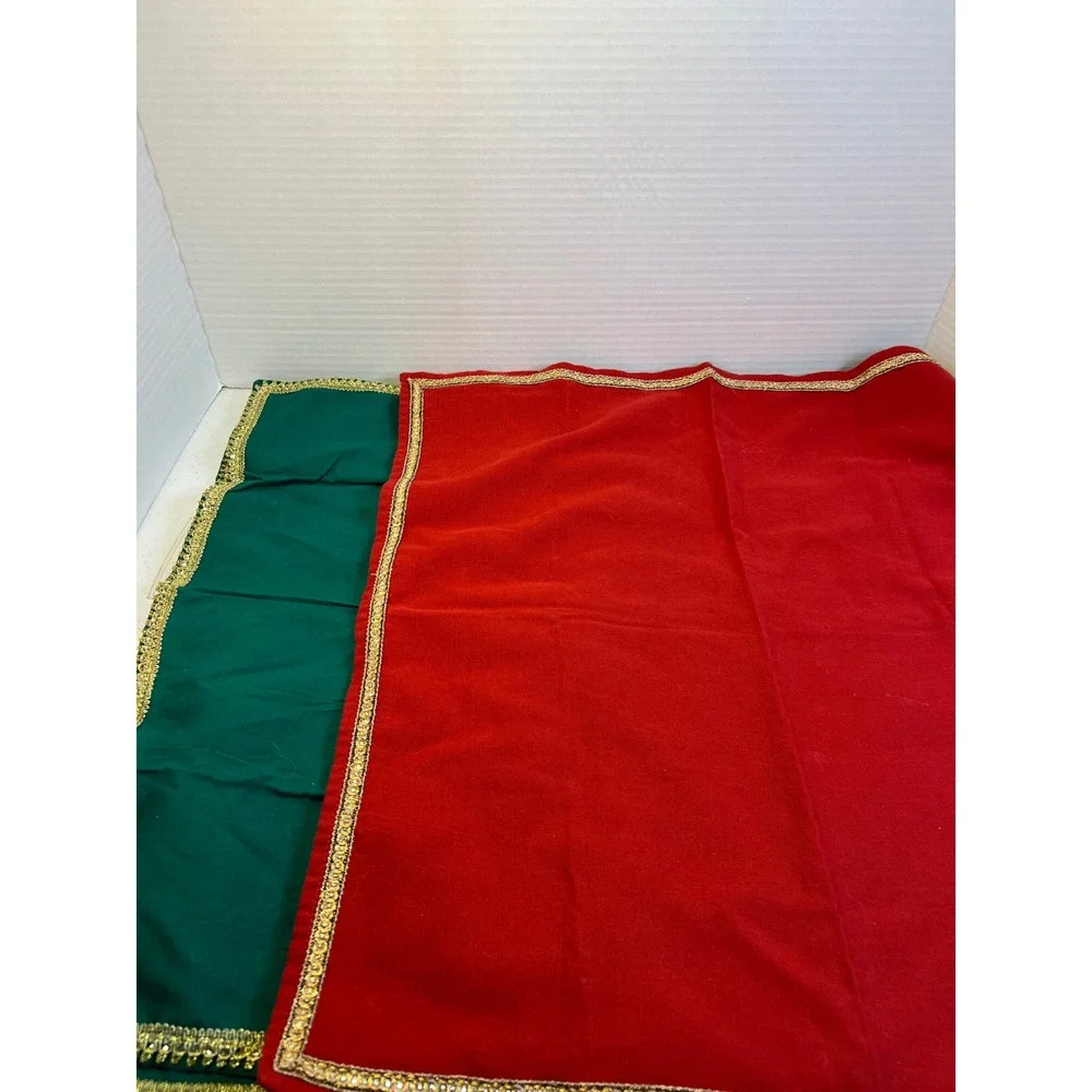 Pier 1 Imports Red Green Christmas Napkins Gold Trim Cotton Linen Set of 6